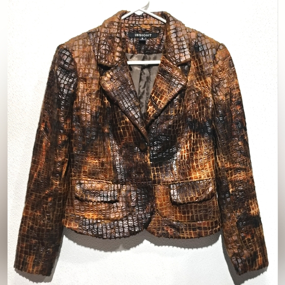 Insight Jackets & Blazers - Insight Women's Cropped Faux-Croc Leather Jacket in Brown